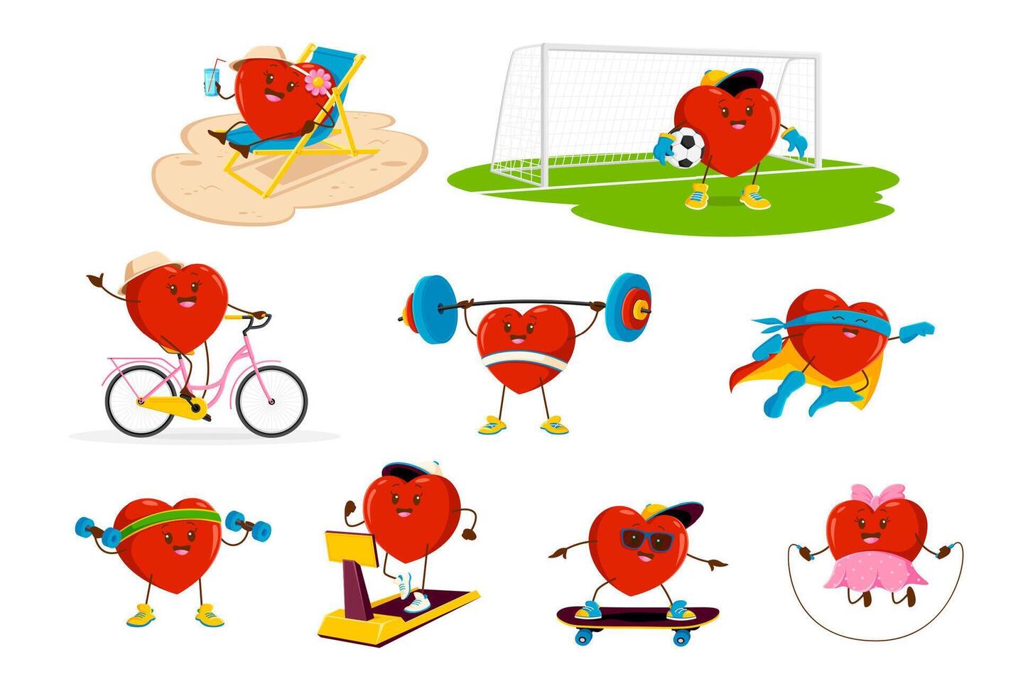 Cartoon heart characters, love personages vector