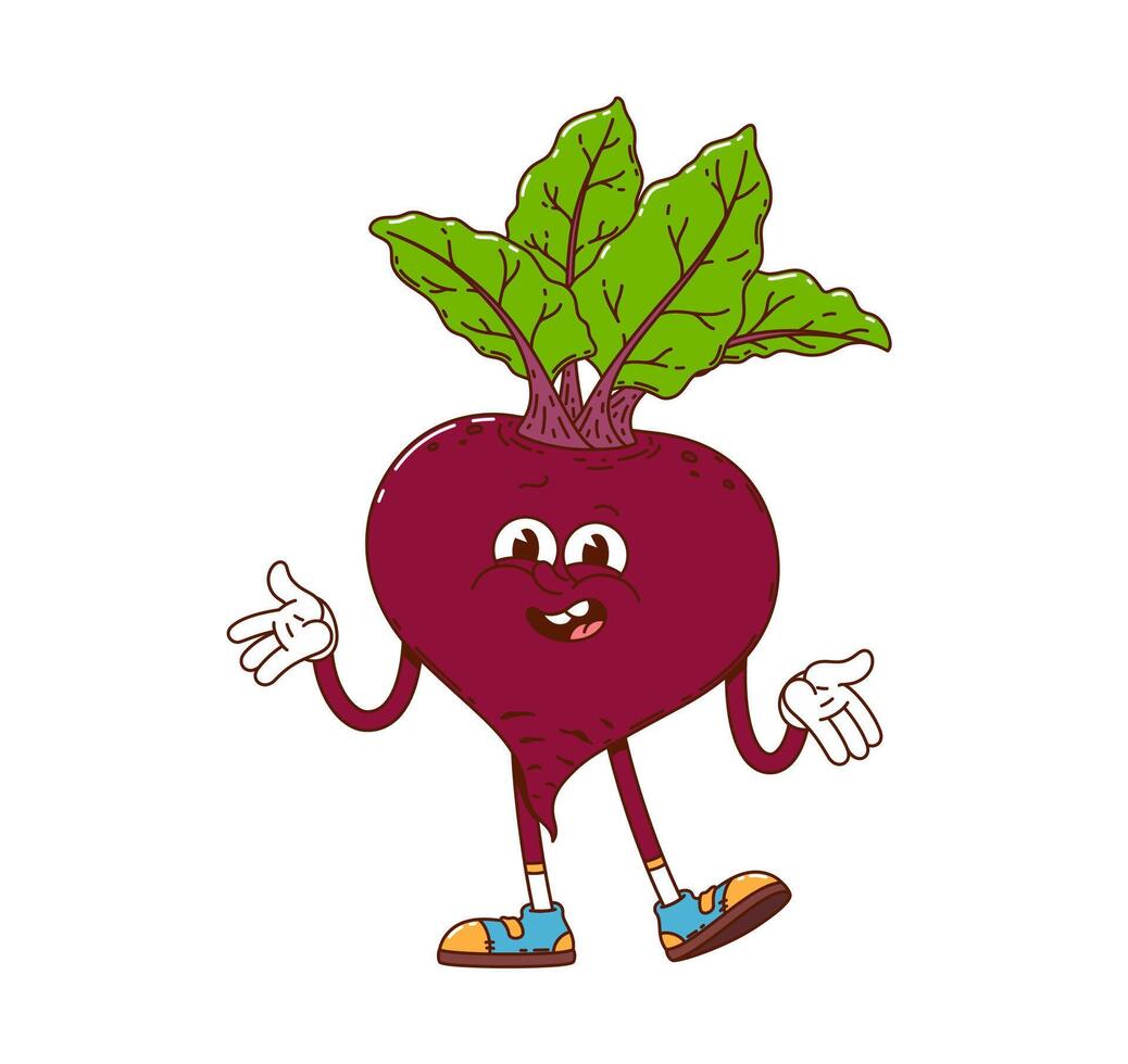 Groovy ripe beetroot vegetable cute character vector