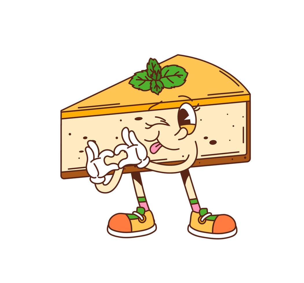 Groovy cheesecake piece foolish character vector