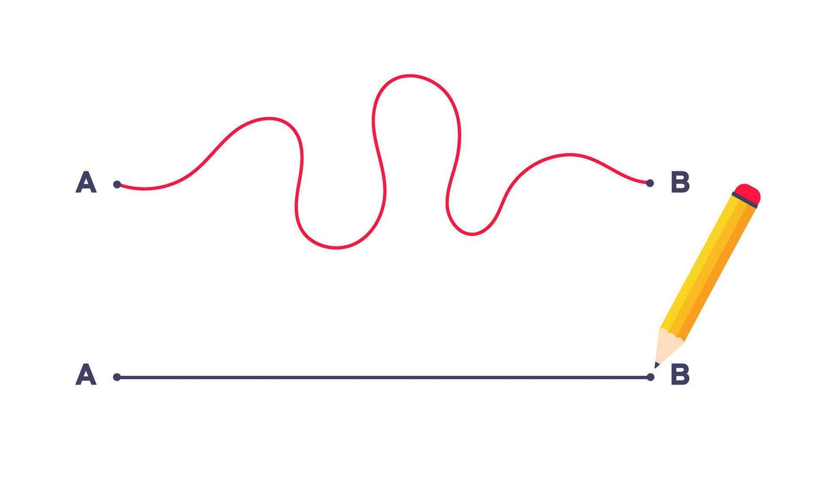 Complex and easy simple way from point A to B illustration. vector