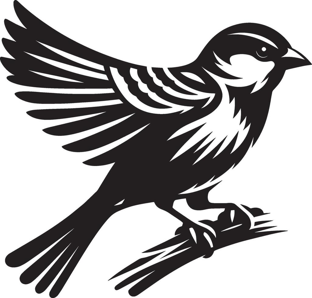 Unblemished sparrow bird shadow illustration on white background vector