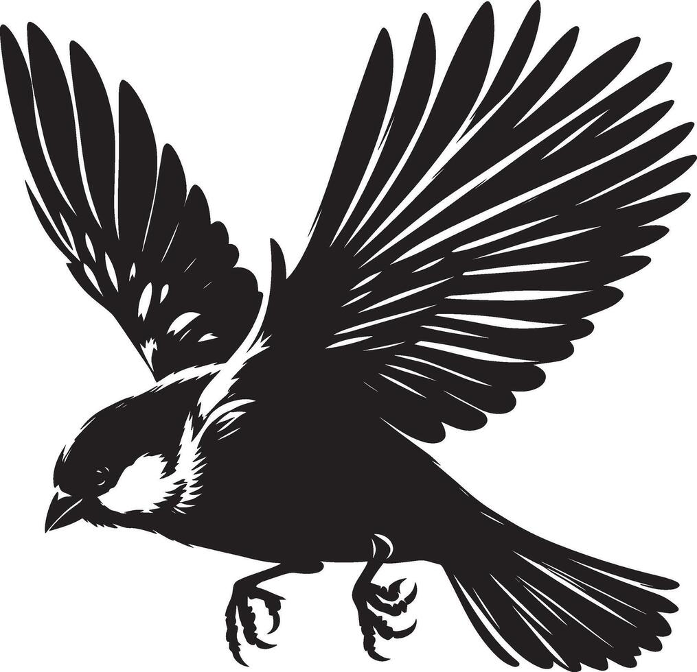 Flying sparrow bird silhouette against a clean canvas vector