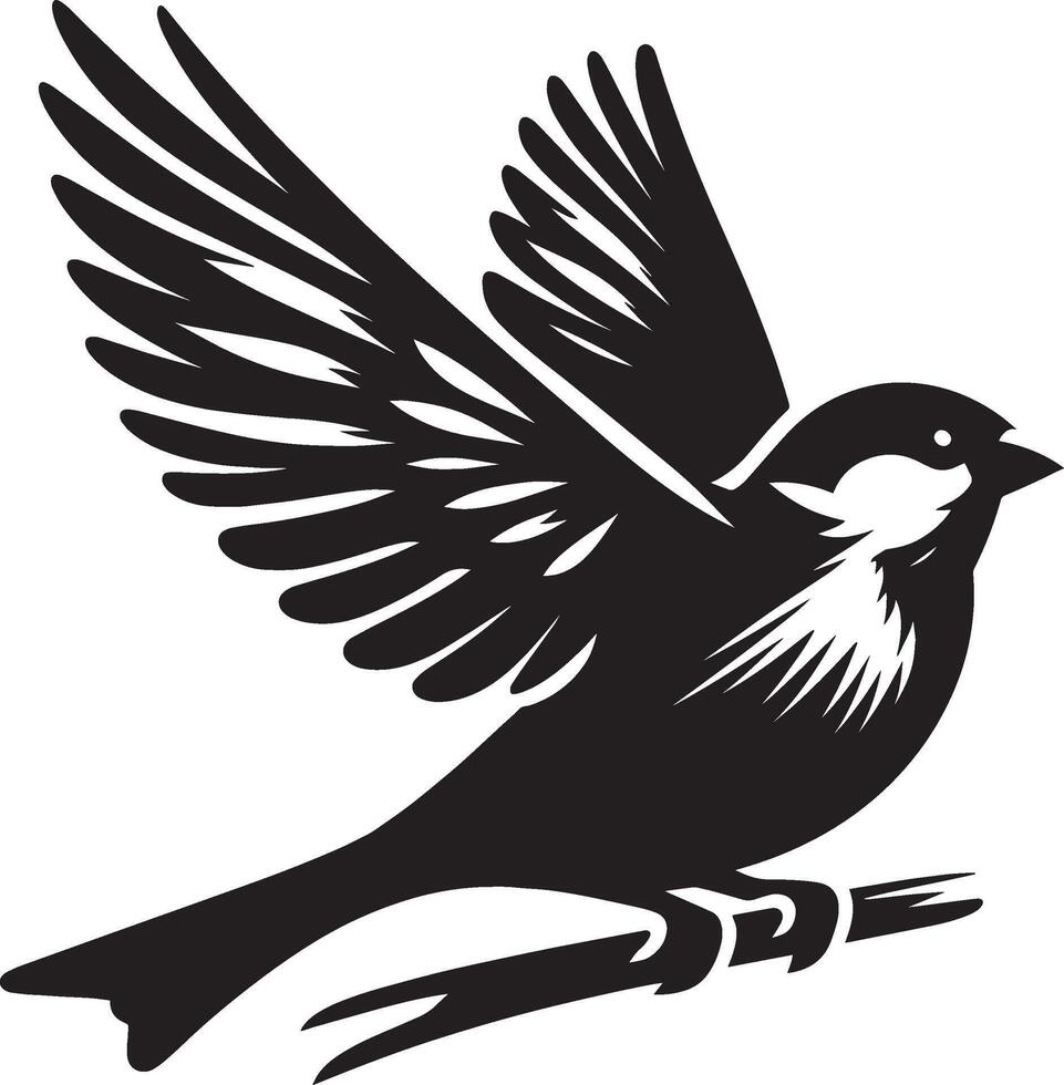 Serene sparrow bird outline on white canvas vector