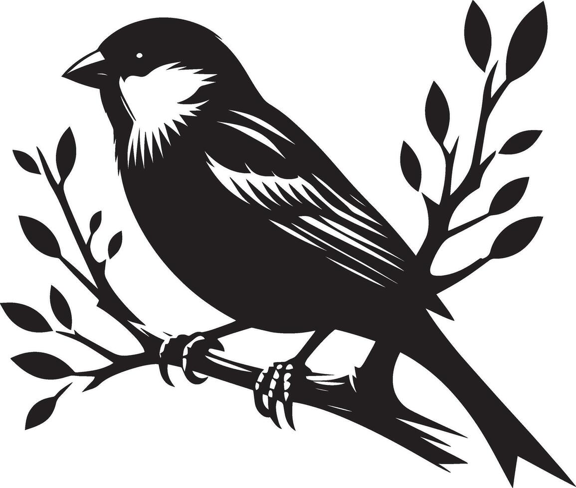 Graceful sparrow silhouette design on blank canvas vector