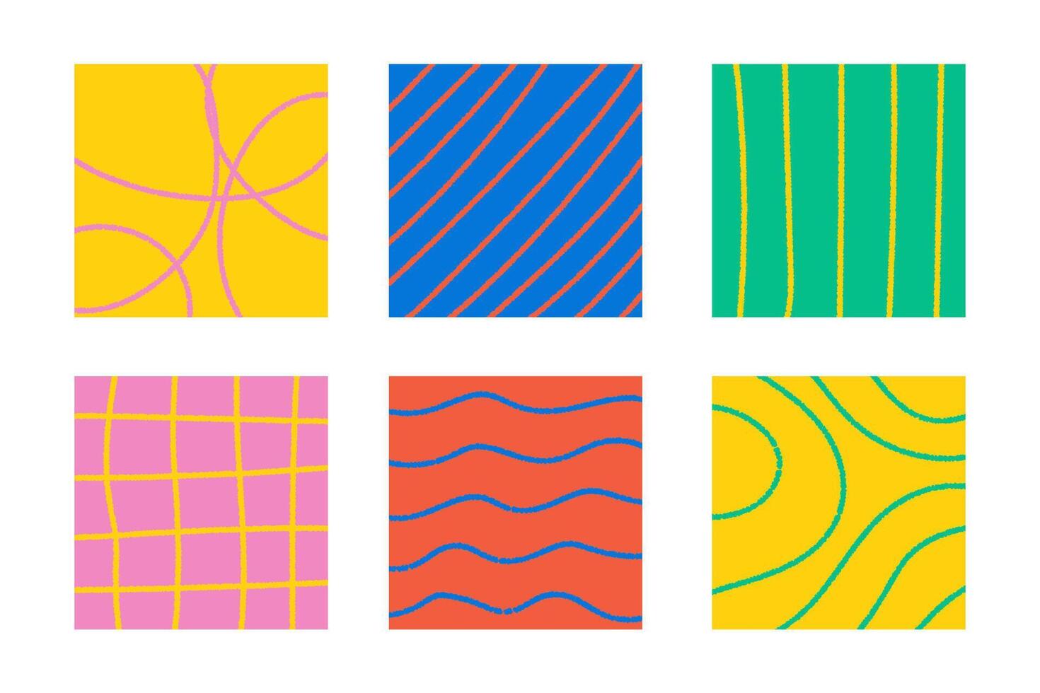 Abstract Square Backgrounds Set with Crayon drawing texture vector
