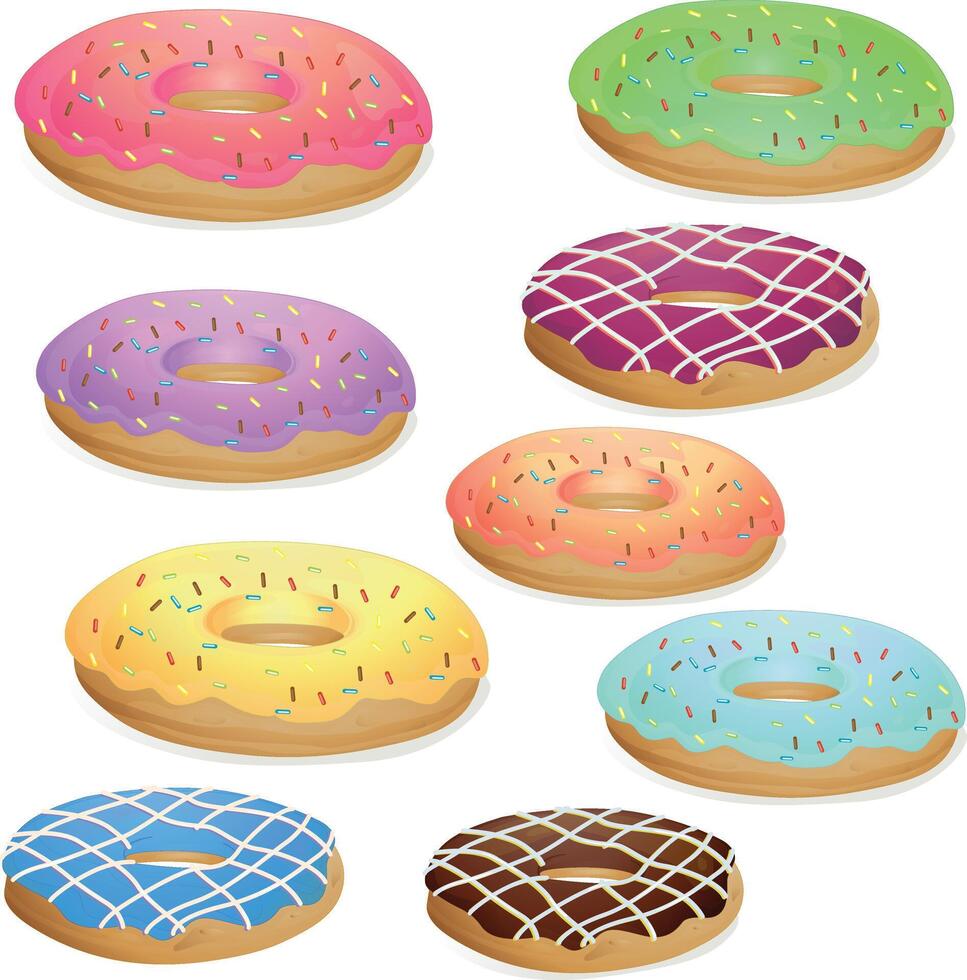Set of Cartoon donut in bright colors vector