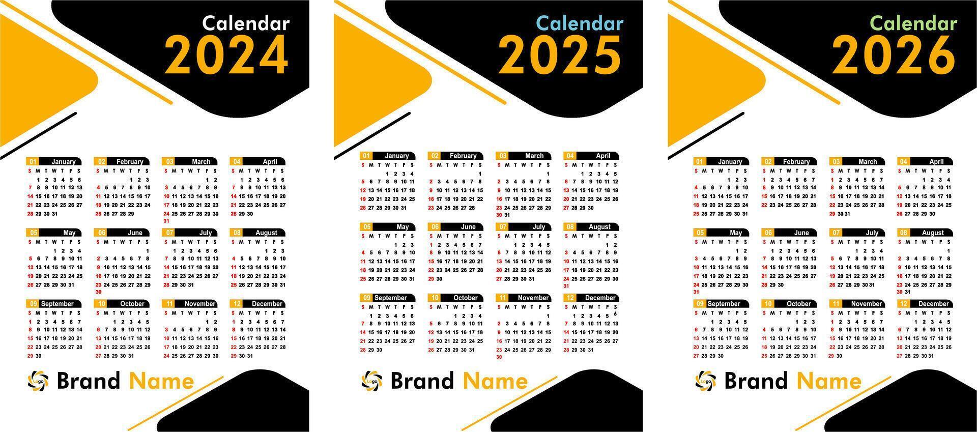 calendar 2024, 2025, 2026 illustration, Calendar date plan Template. vector