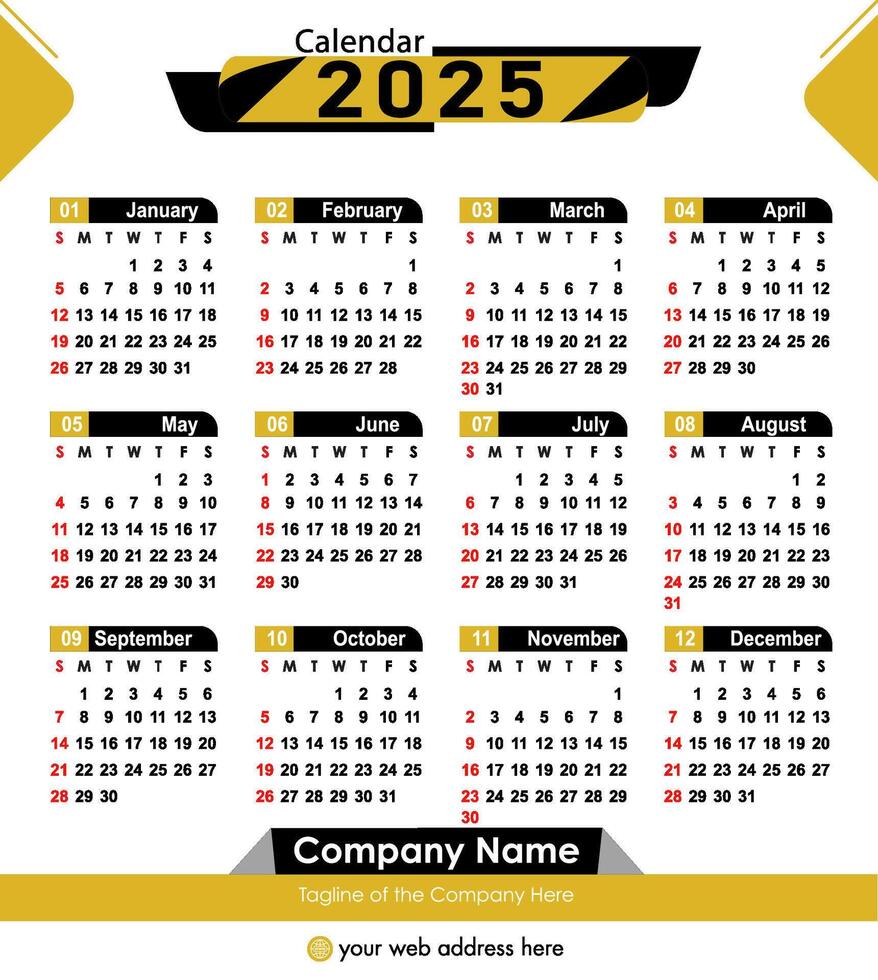 Editable calendar 2025 , Calendar date plan 2025 Template. vector