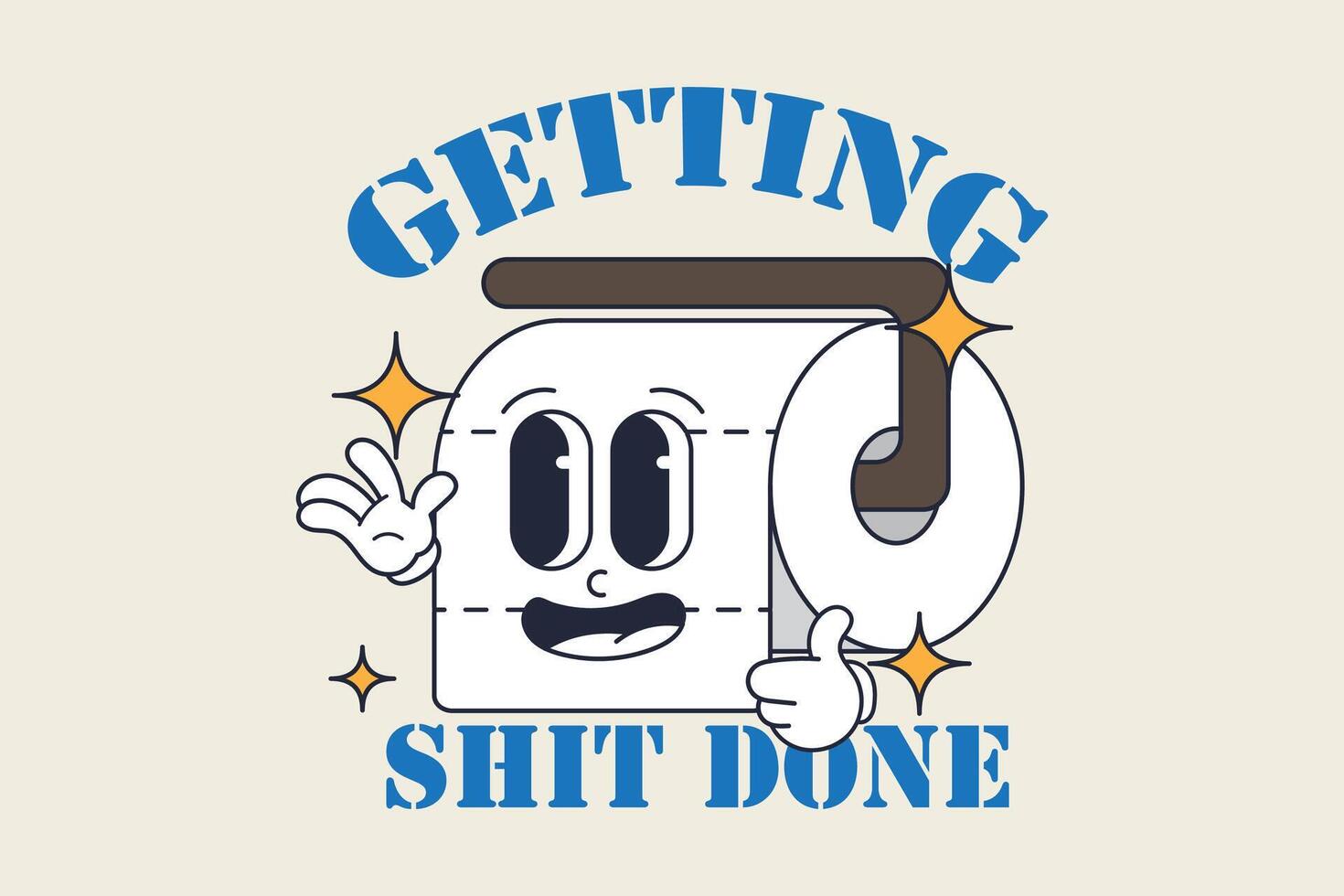Funny Retro Vintage Cartoon Toilet Paper. Getting Things Done Graphic Illustration vector