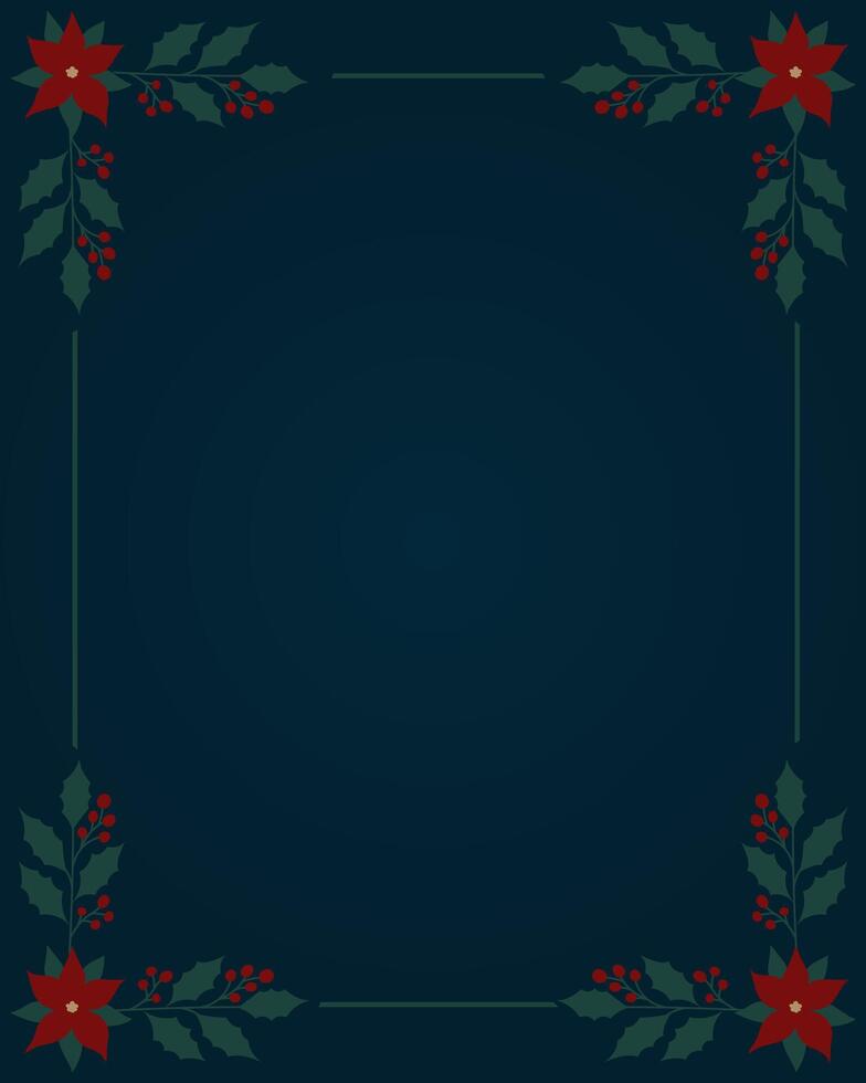 Universal Christmas template with decorative floral frame with copy space on dark blue background vector