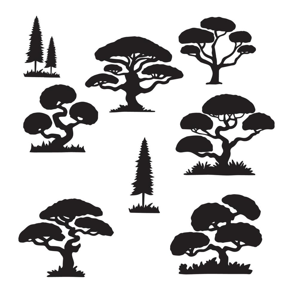Set of trees silhouettes isolated on white background. illustration. vector