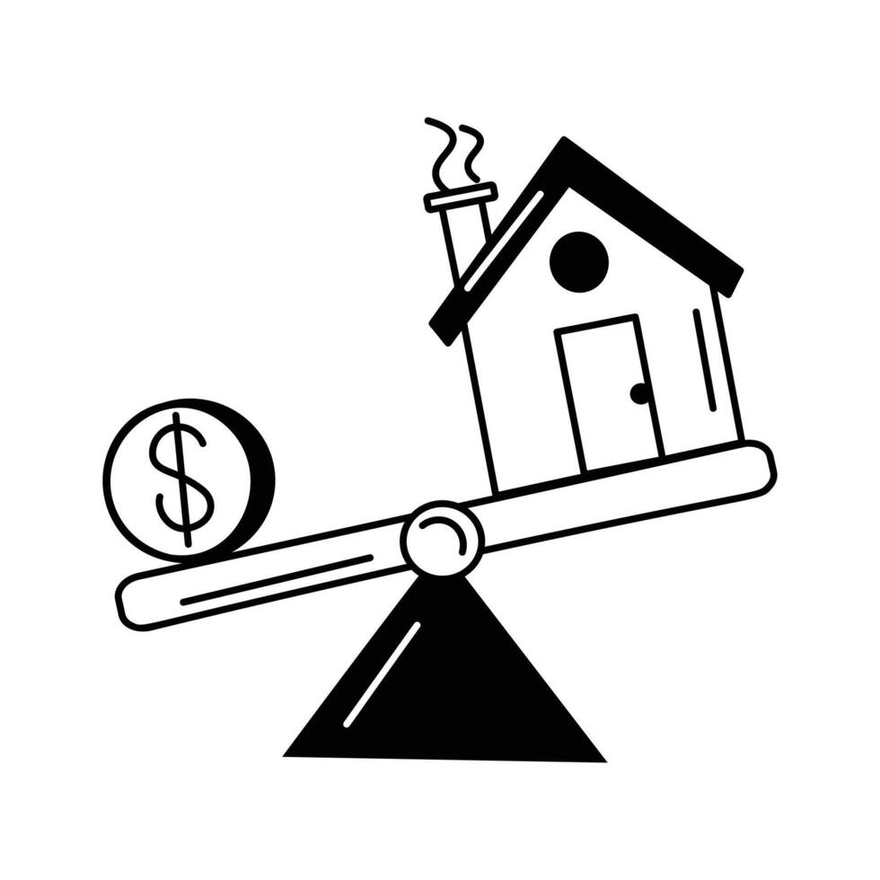 House balanced on a scale, representing property value or pricing vector