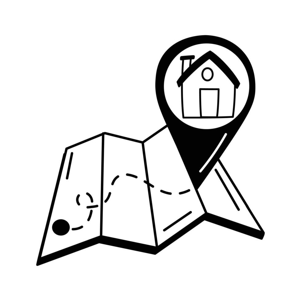 House icon on a map, representing property location or search vector