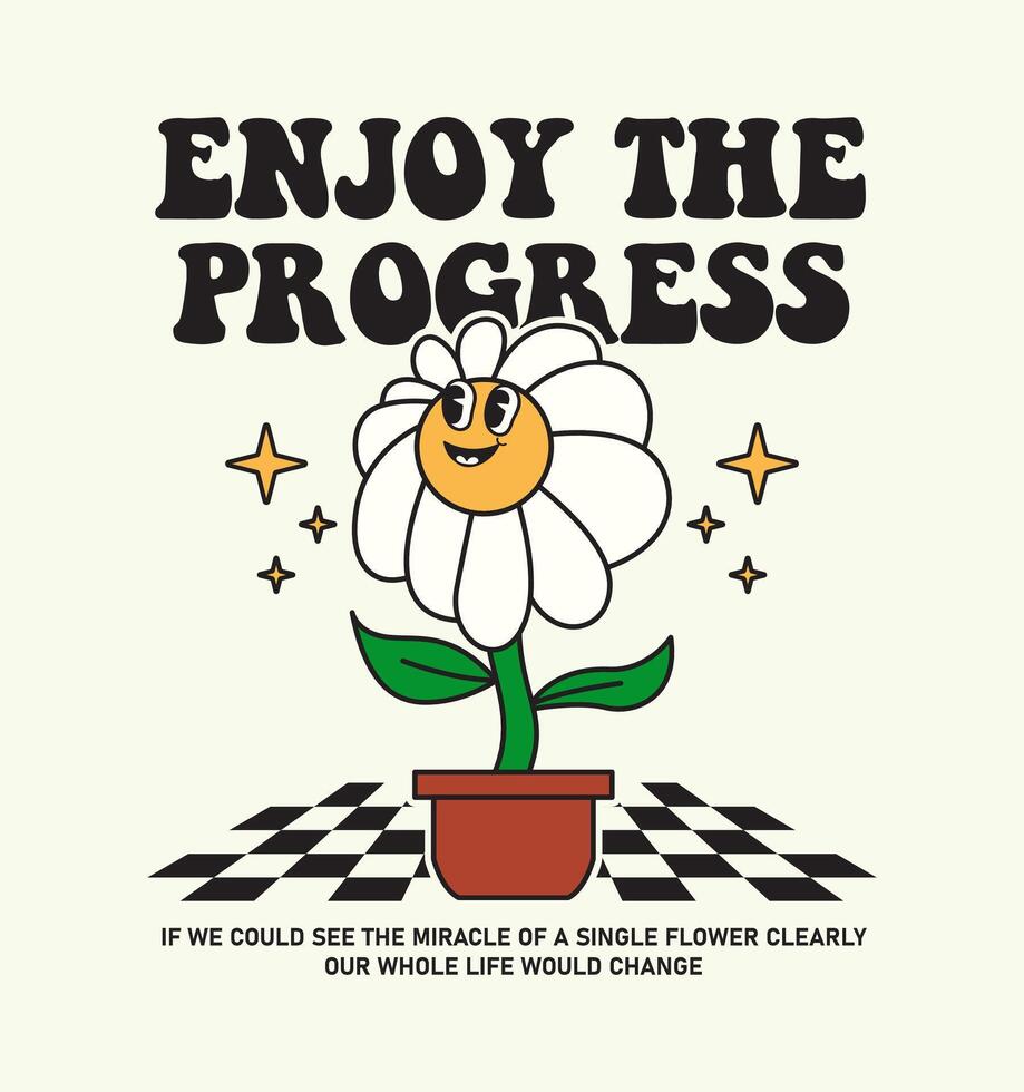 Retro daisy flower cartoon character illustration, perfect for stickers, T-shirt designs, and apparel vector