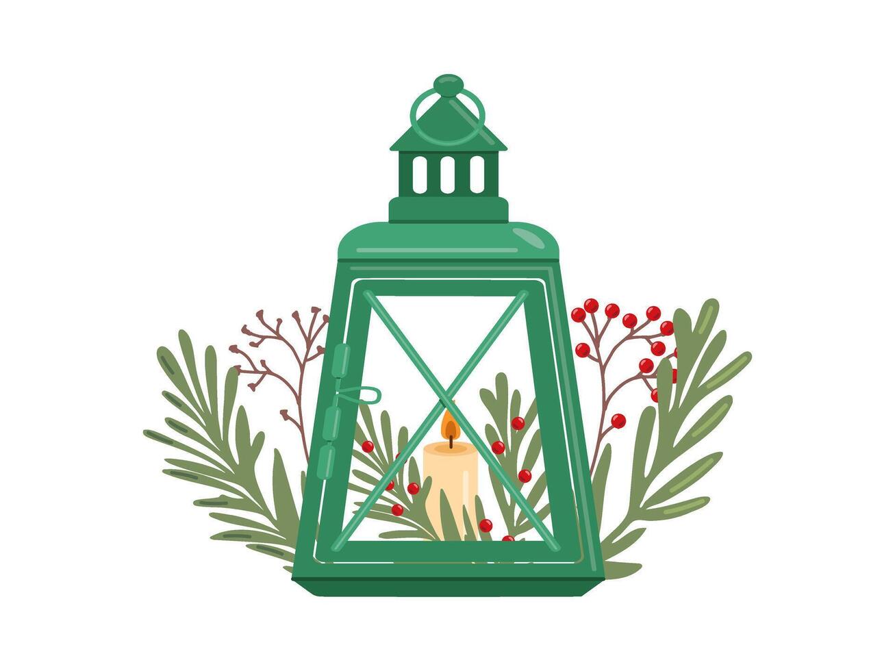winter christmas lantern and decor in flat design, merry holiday vibes vector