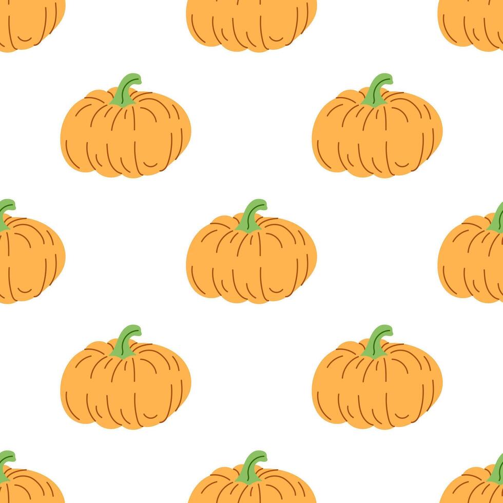 hand-drawn halloween pumpkin pattern in seamless flat style vector