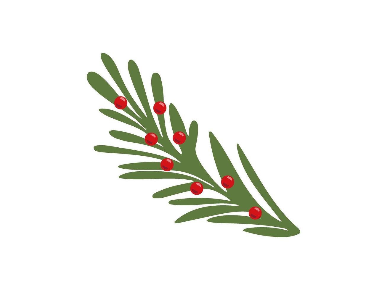 Christmas Tree branch with red berries. Christmas holiday element. Flat style isolated illustration. vector