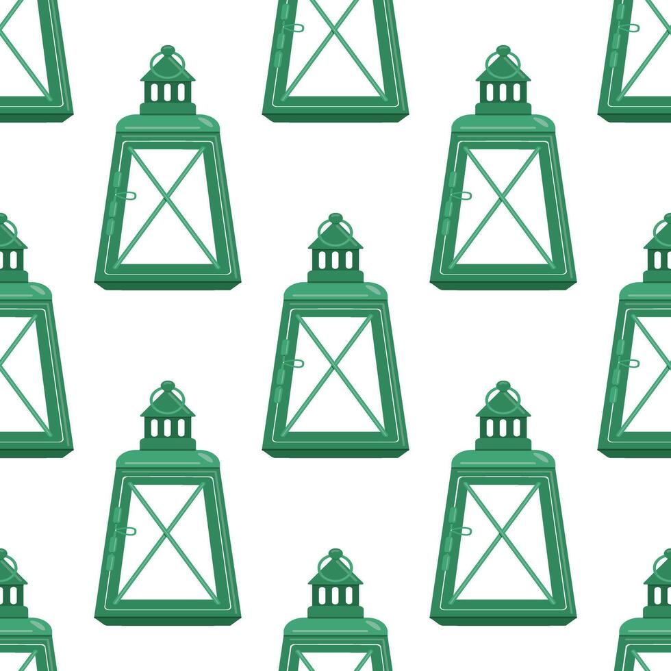 Winter Christmas lantern seamless pattern in flat design. Merry holiday. vector