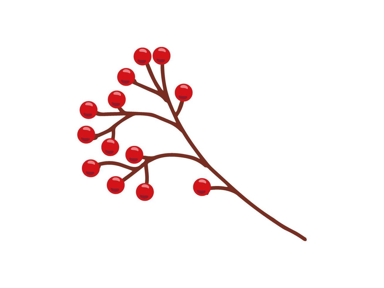Red berries branch, clipart in flat style. Isolated on white background. vector