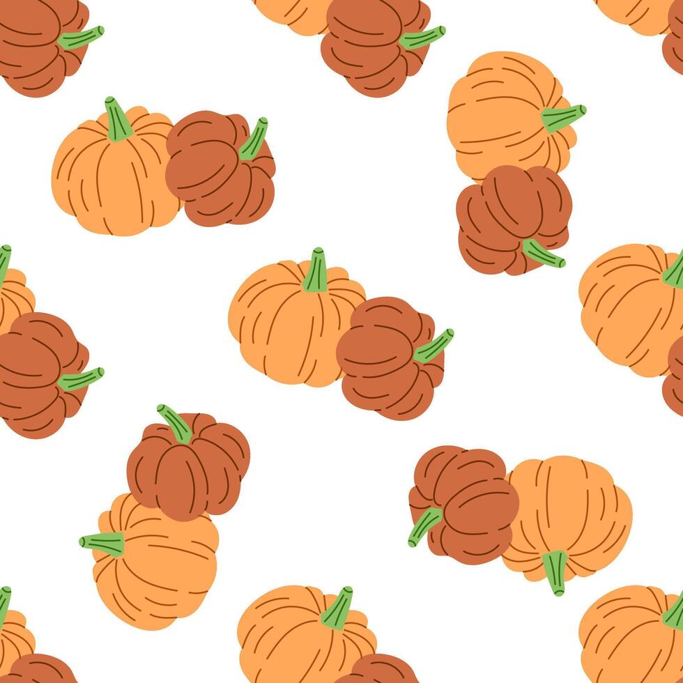 flat halloween pattern with seamless hand-drawn pumpkins vector