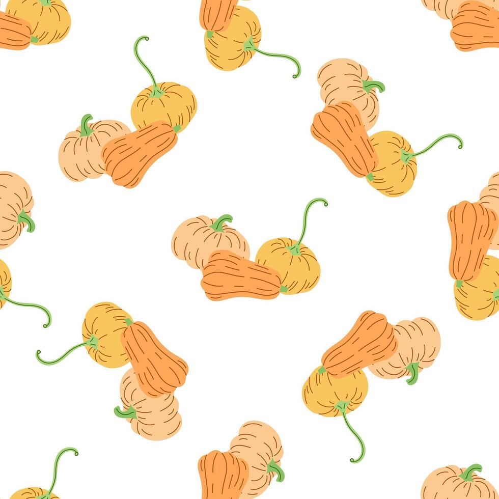flat style hand-drawn halloween pumpkin seamless pattern vector
