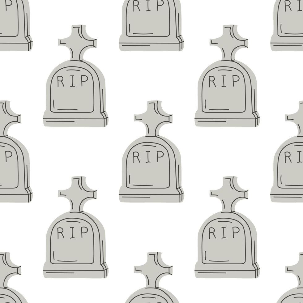 seamless pattern of old marble tombstones with christian cross and r.i.p. inscription. vector