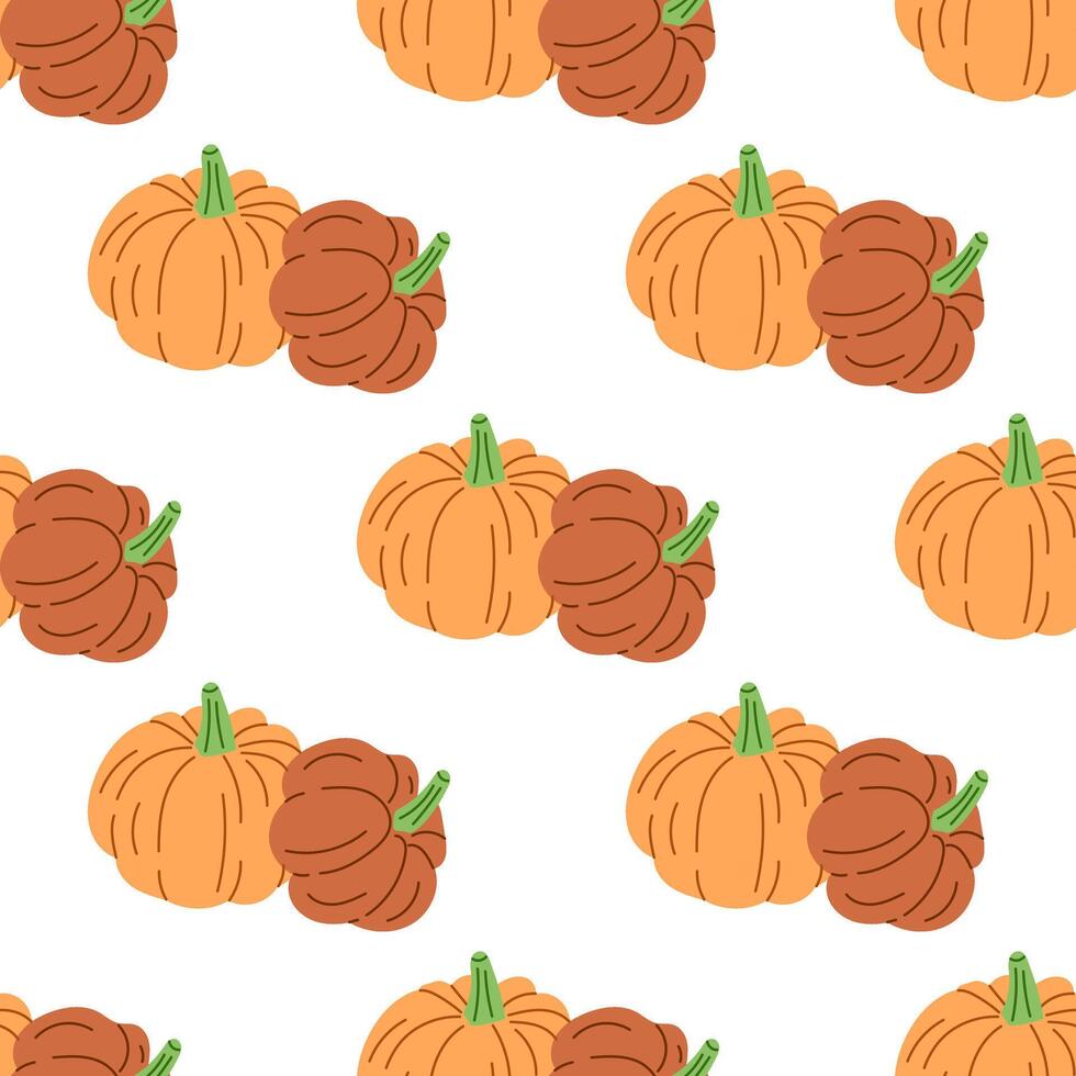 hand-drawn pumpkin seamless pattern in flat halloween style. vector