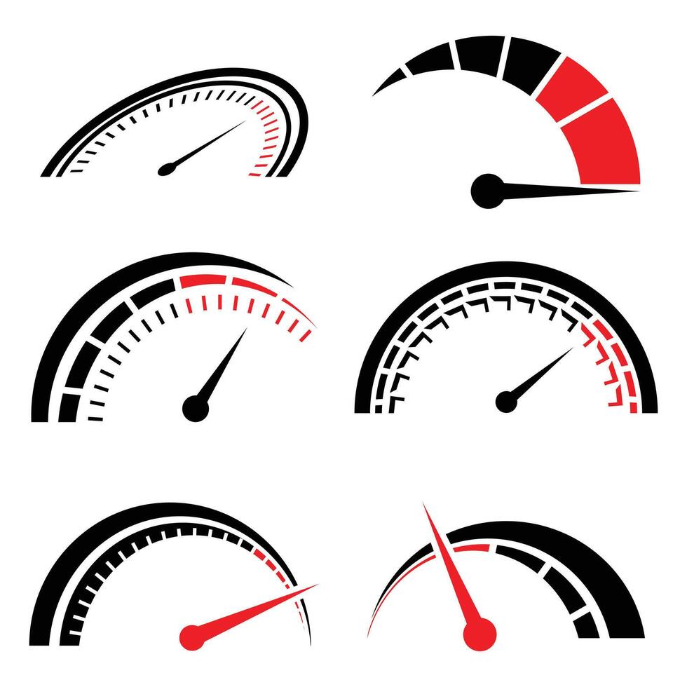 Different speedometer logo collection. Racing speed symbols vector