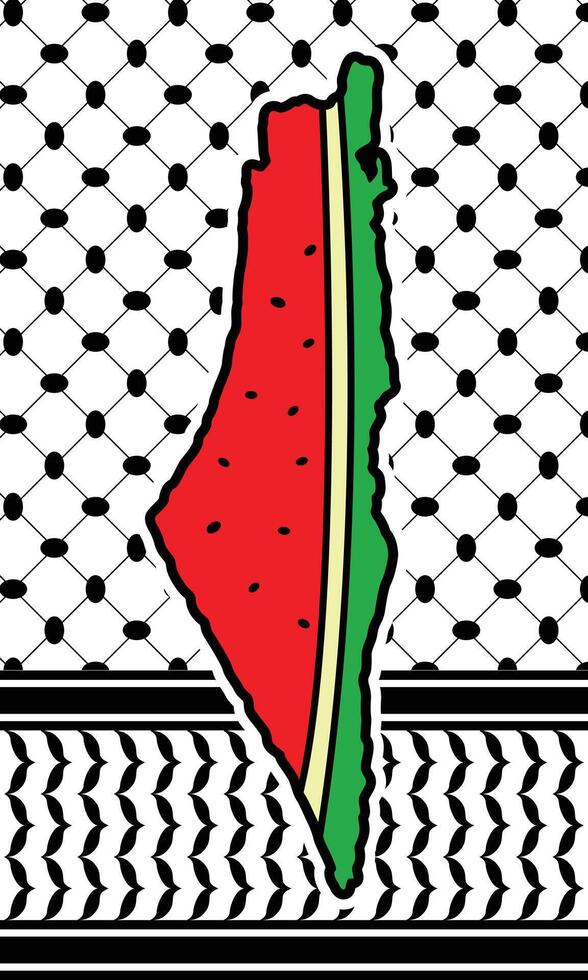 Background of palestinian scarf keffiyeh pattern and watermelon symbol vector