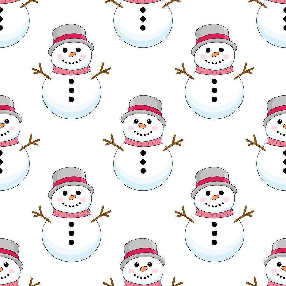 Seamless Christmas pattern with snowmen. Winter pattern for the new year on a white background vector