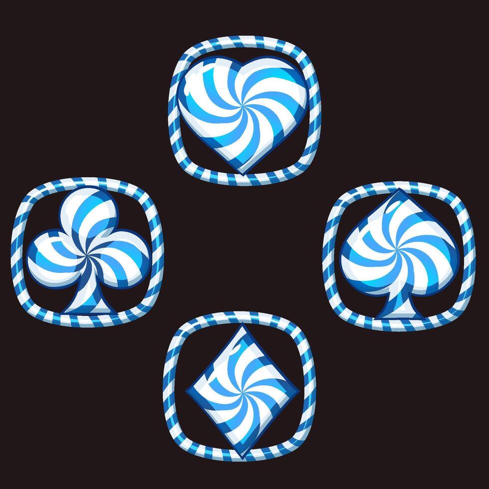 Set of blue playing card symbols like lollipops or cady for your game and slot machines. Candy playing card symbols- clubs, diamonds , hearts and spades vector