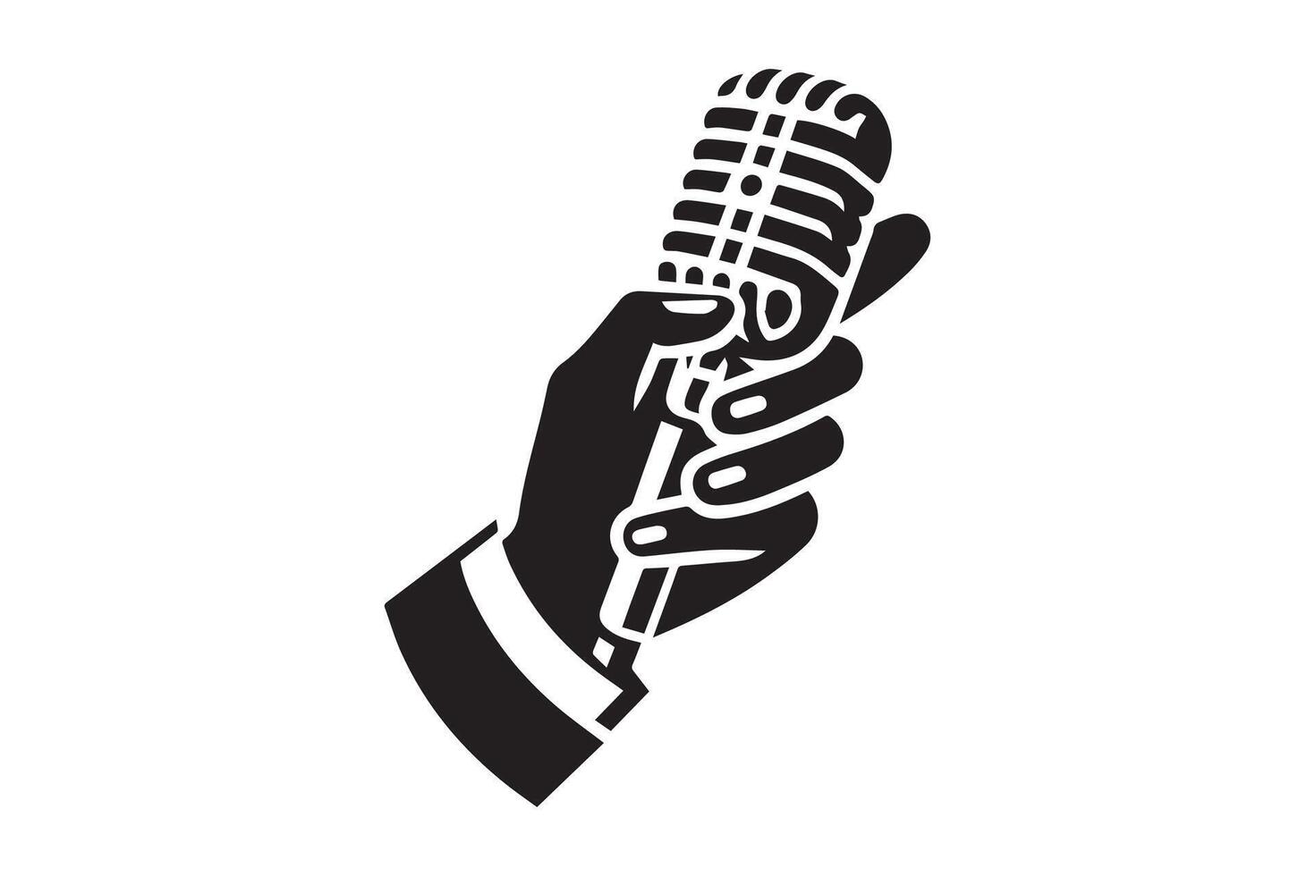 A hand holding a microphone icon on a white background vector