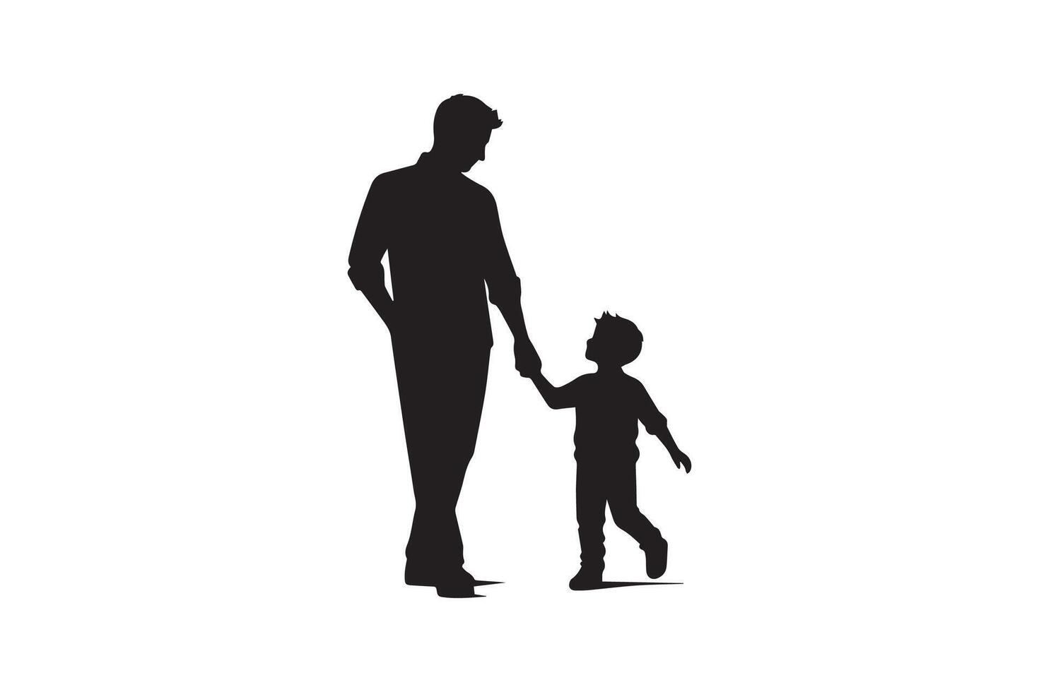 Silhouette of a father and son walking together vector