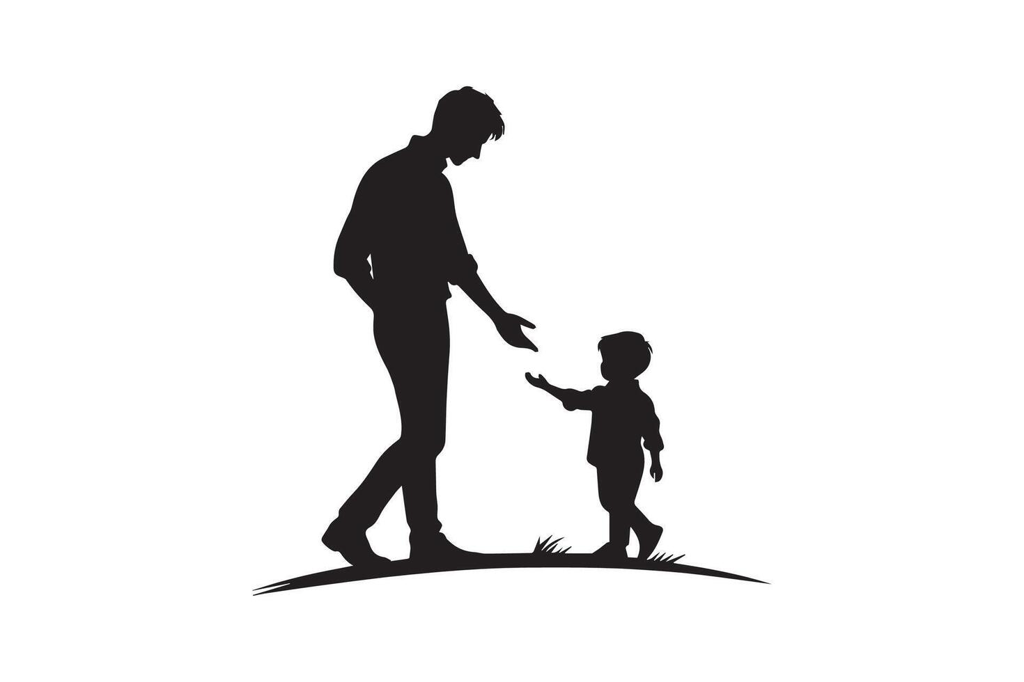 Silhouette of a father and son walking in the grass vector