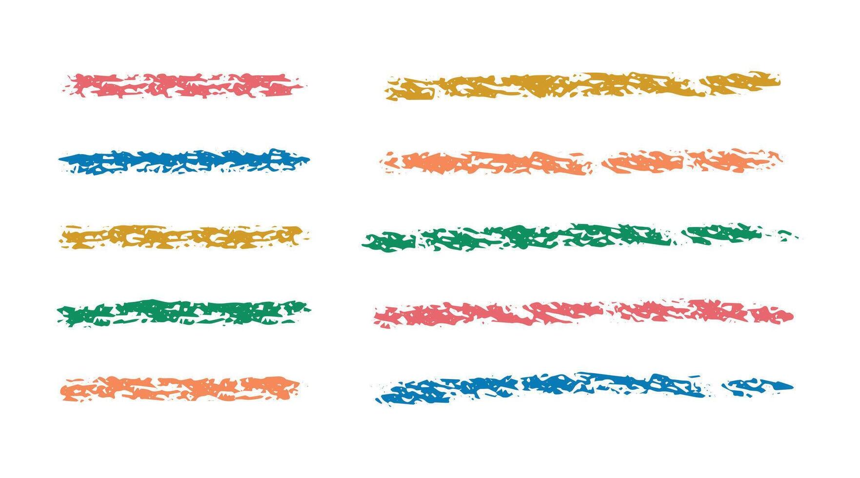 Chalk color handwriting lines, underlines, brush strokes, crayon pencil underlines. Sketch Charcoal straight horizontal lines. Scribble bright strokes. Grunge smears, thin and thick dividers. vector