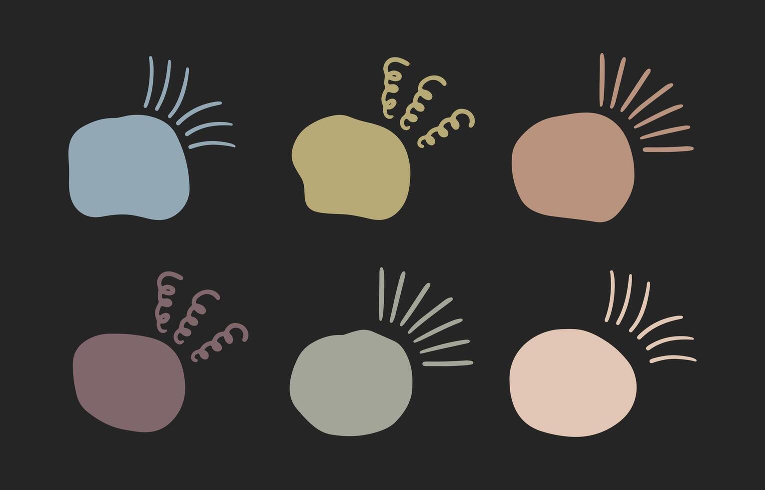 Doodle circle color brackets for quotation with sparkle ray elements. Hand drawn color round line frame for title headline illustration. Pastel speech bubble blob for dialog vector