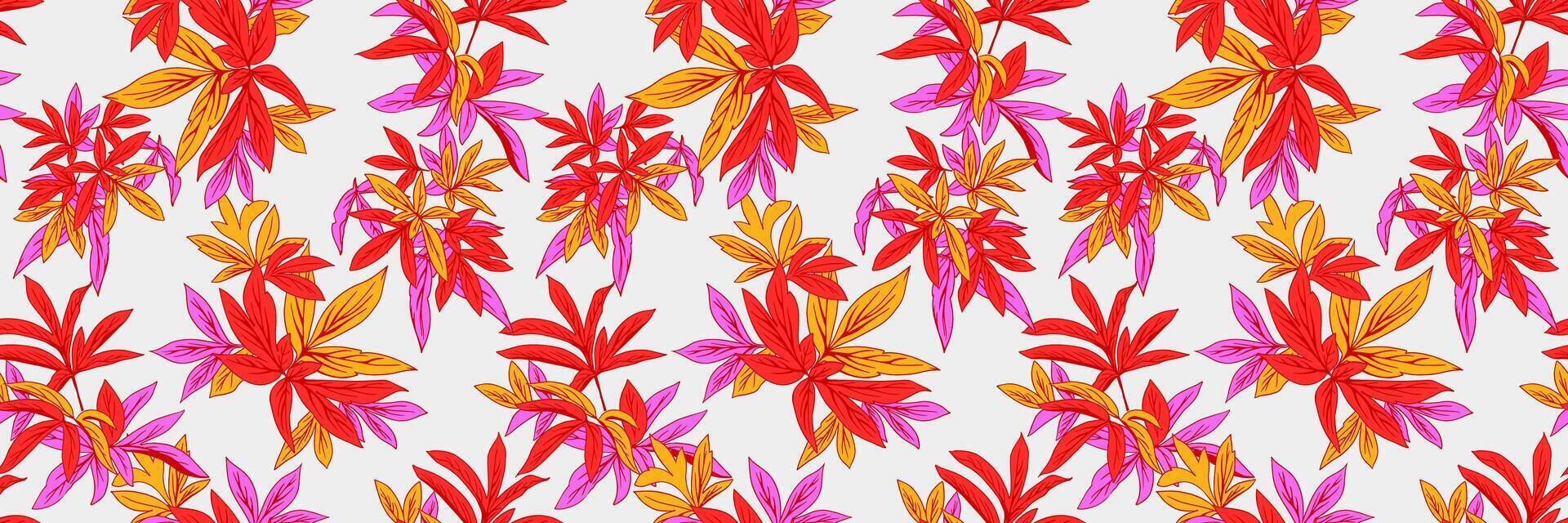 Seamless botanical pattern colorful tropical leaves on a light background. Ideal for fabrics, stationery, and home decor, evoking a calm and elegant atmosphere. vector