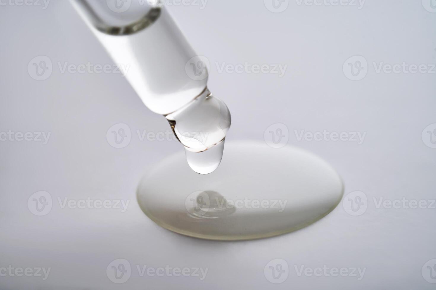 Dropper pipette with delicious serum with drop close-up. photo