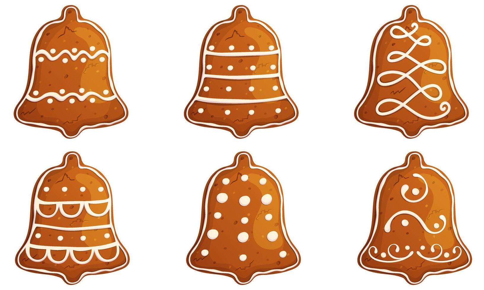 Gingerbread xmas bell cartoon set isolate on white. Homemade festive sweet Christmas pastry. vector
