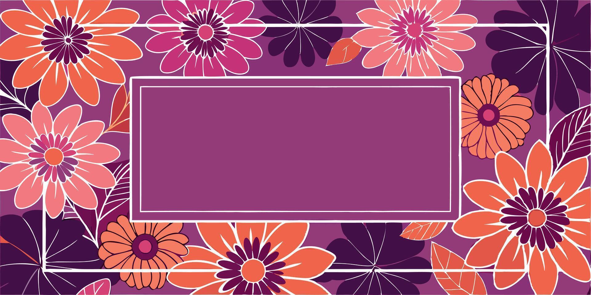 Floral frame with purple flowers on a purple background vector