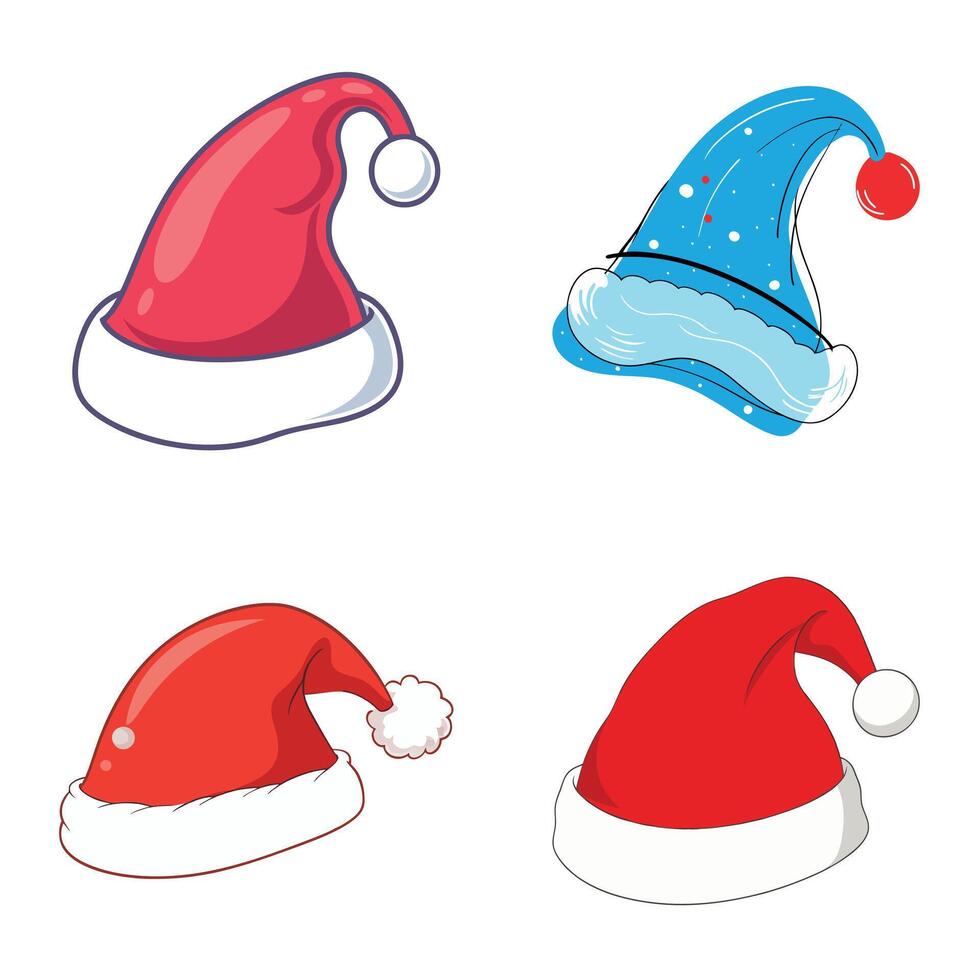 Four different Santa hats on a white background vector