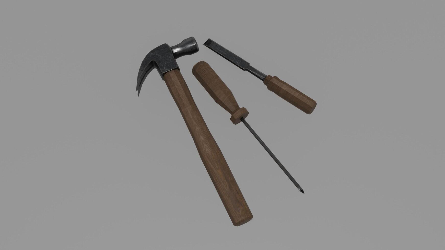 A hammer and a screwdriver on a gray background photo