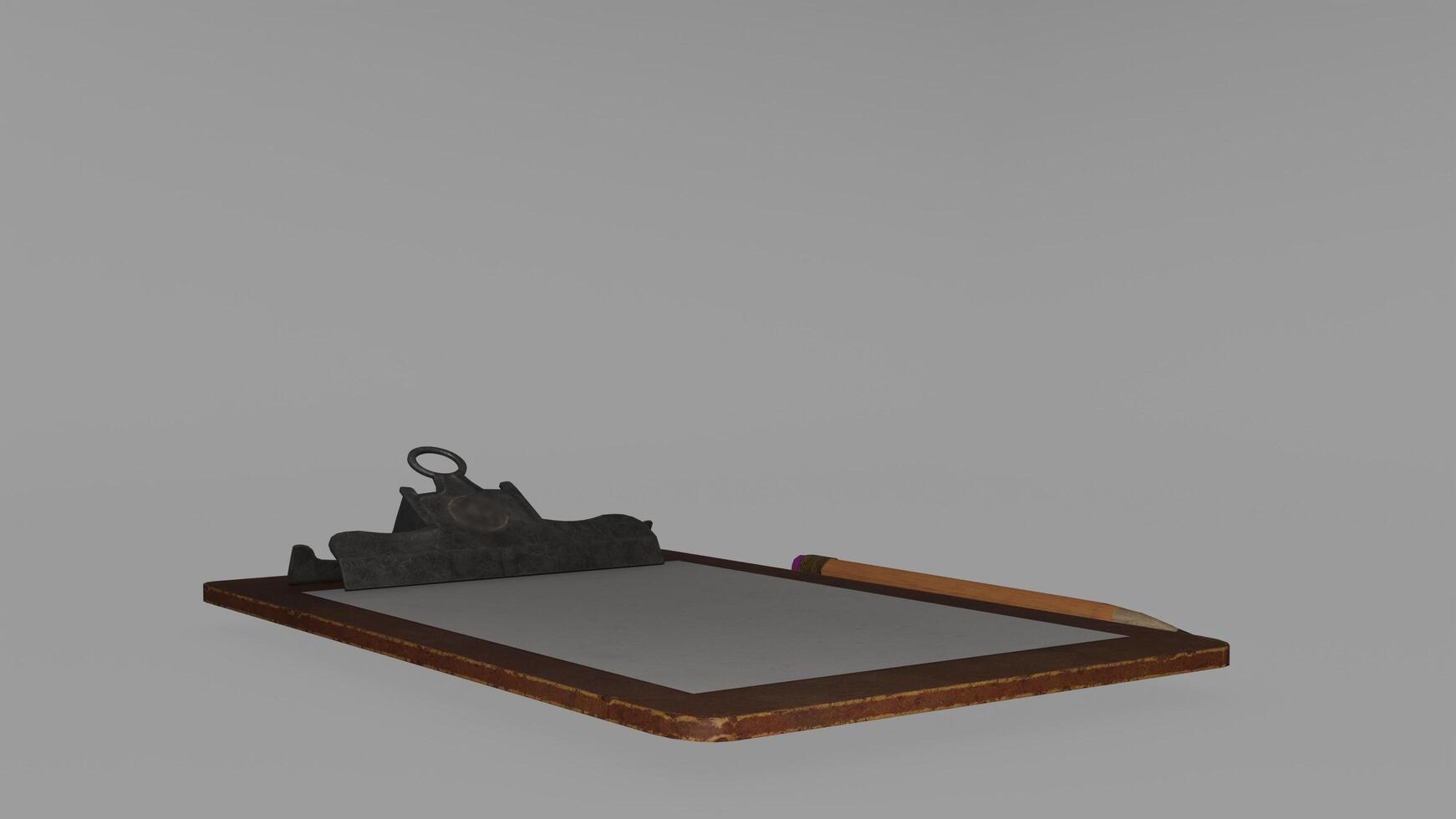 A small desk with a pen and a pencil on it photo