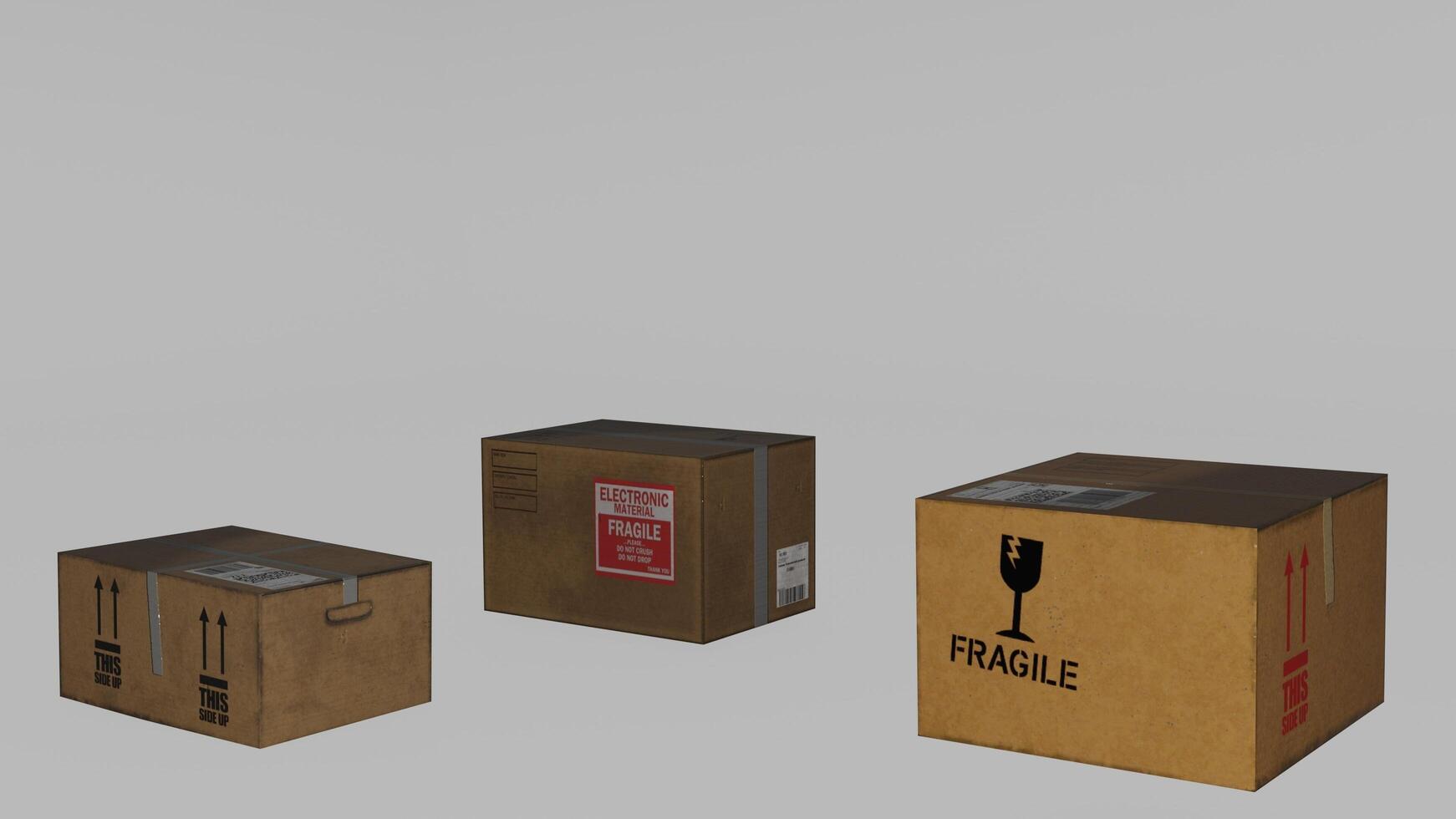 Three boxes with the words fragile on them photo