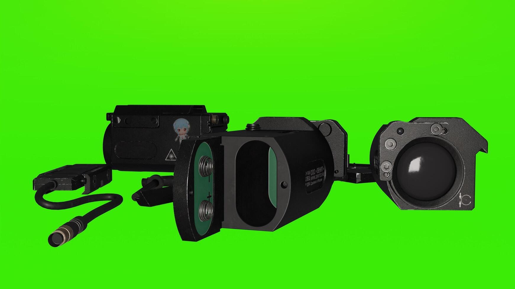 A green screen with a camera and a flashlight photo