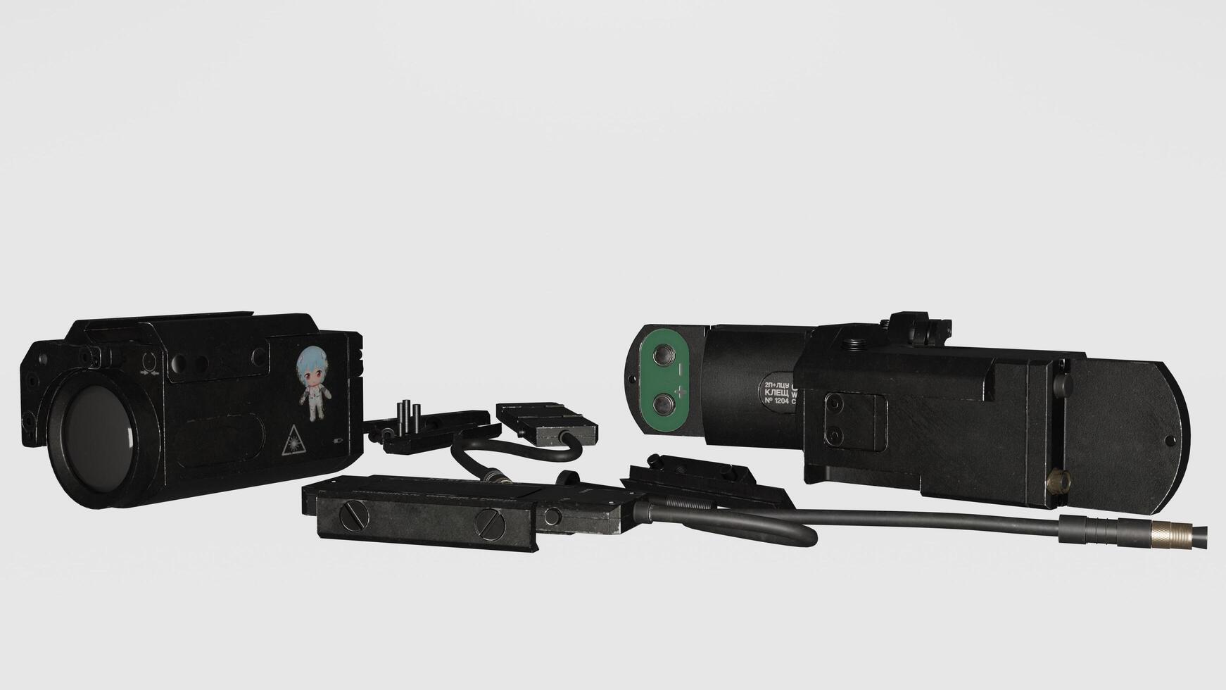 A camera and a flashlight are shown next to each other photo