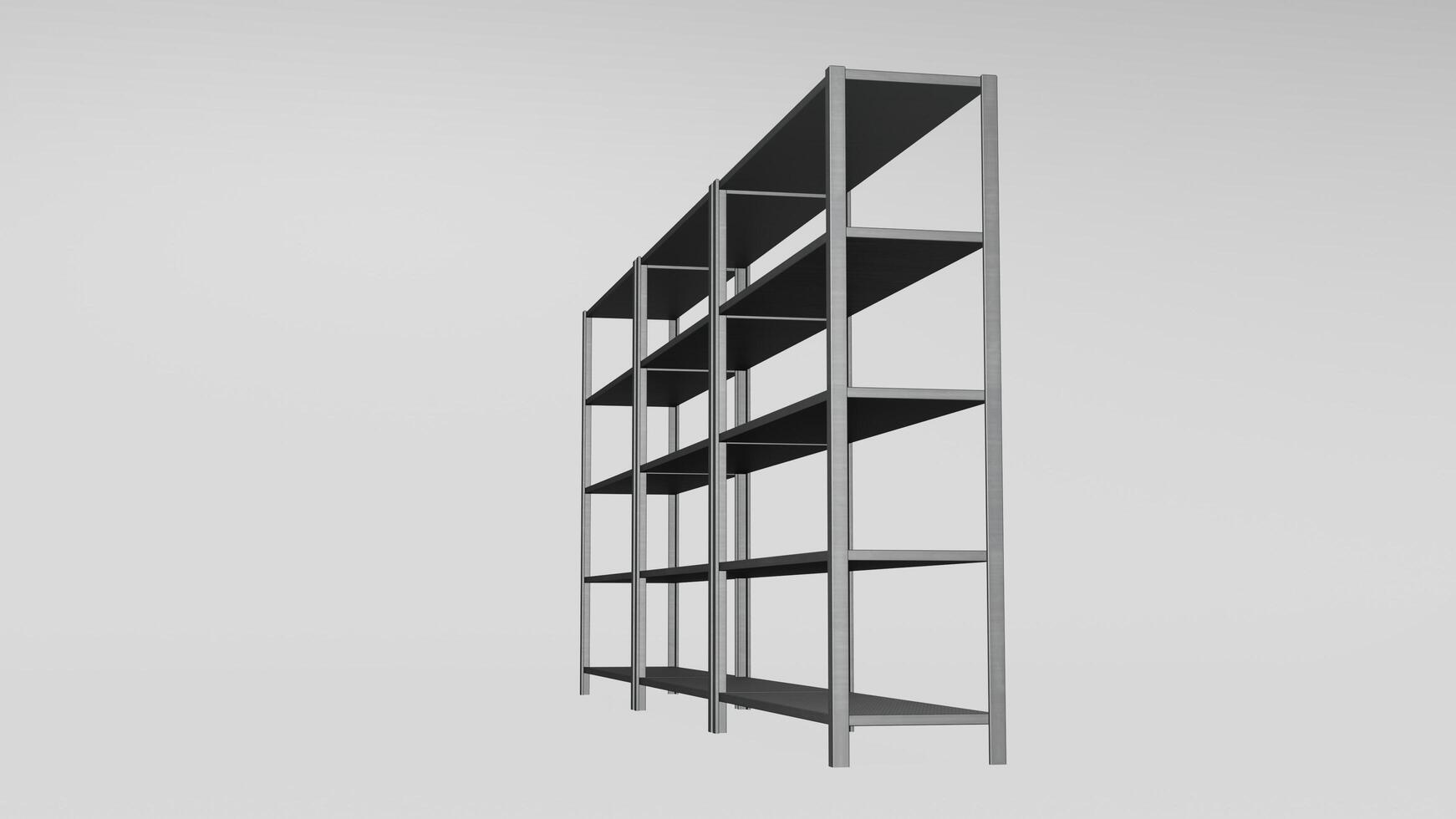 A 3d rendering of a metal shelf with shelves photo