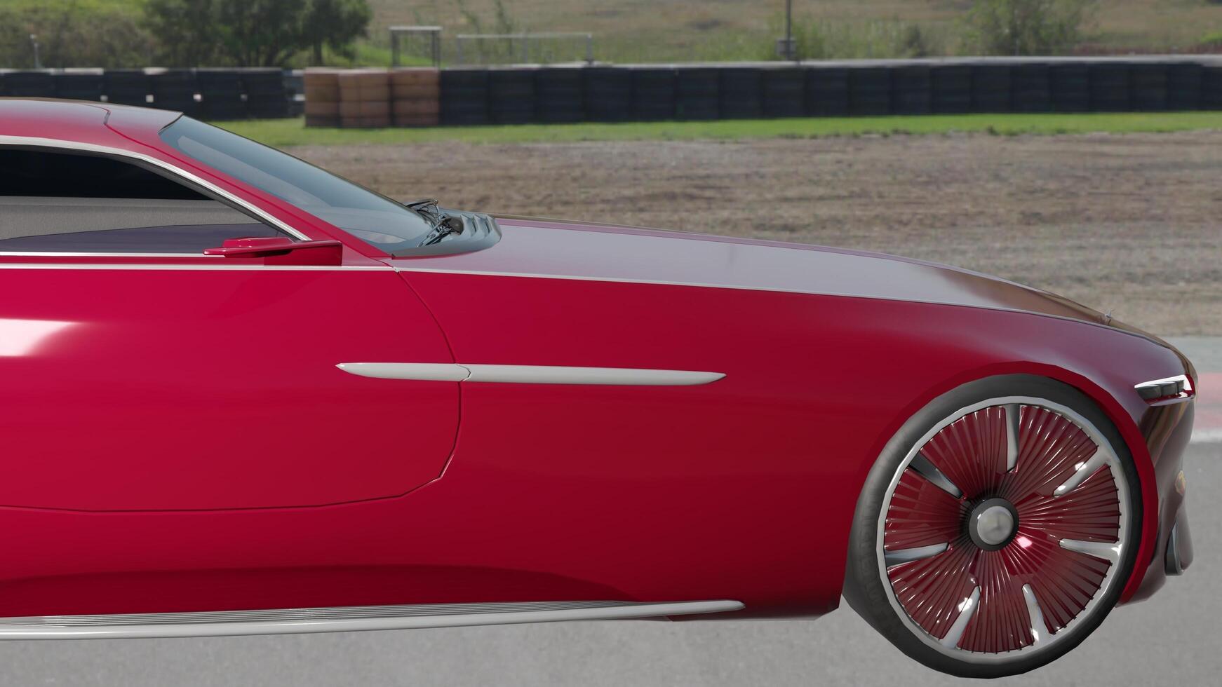 The red sports car is shown in this rendering photo