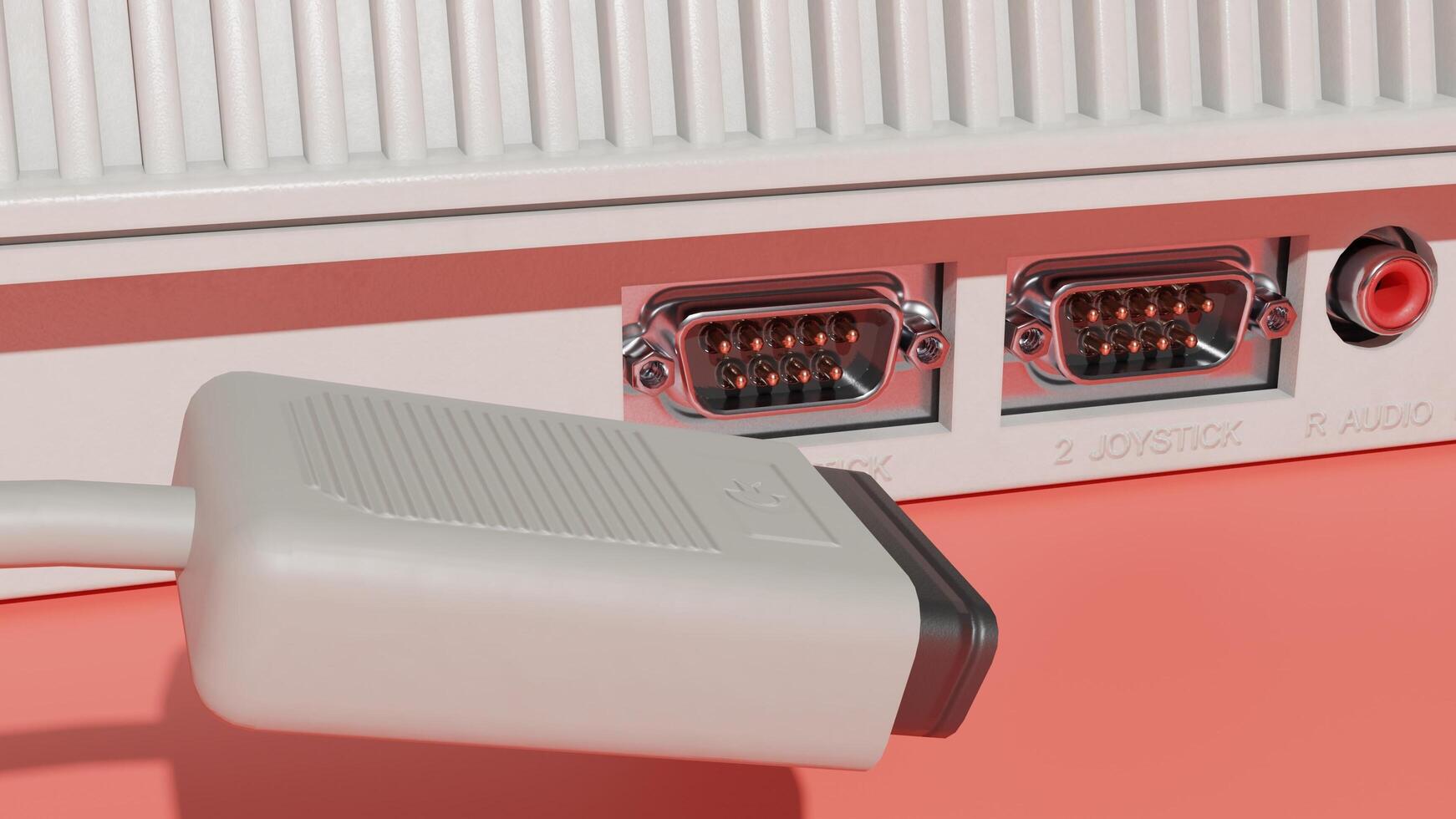 A close up of a computer monitor with a cable plugged into it photo
