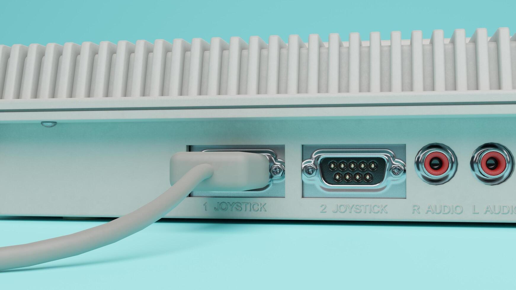 A close up of a computer with a cable connected to it photo